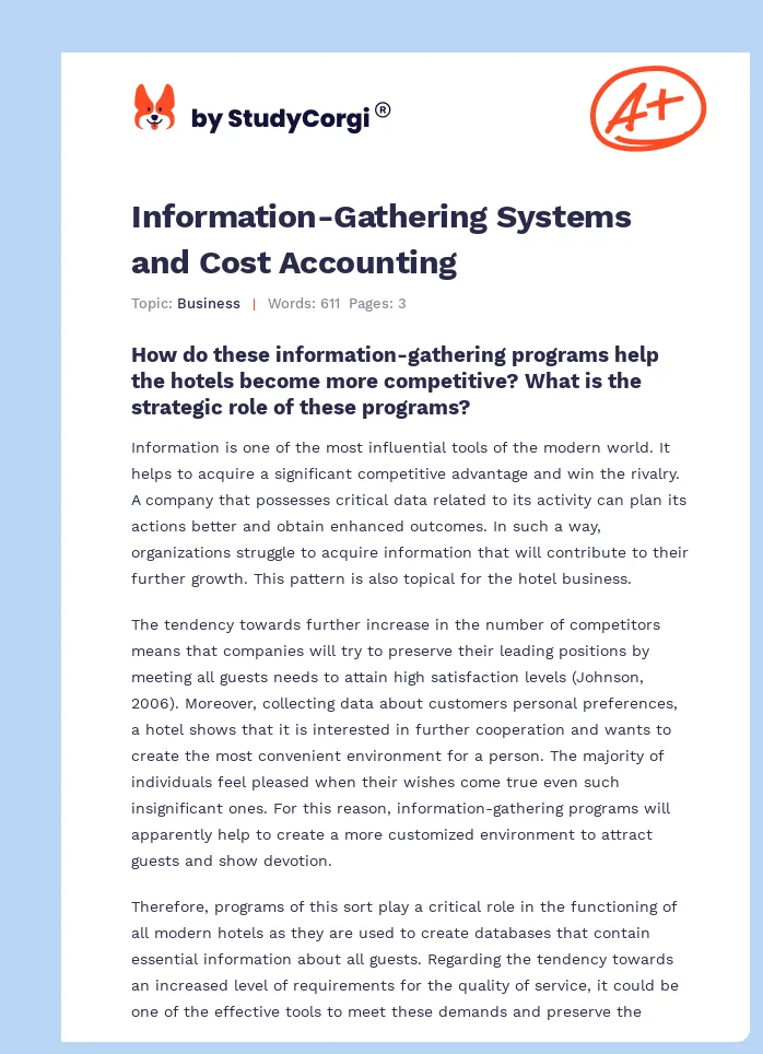 Information-Gathering Systems and Cost Accounting. Page 1
