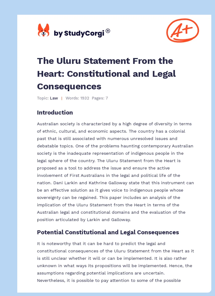 The Uluru Statement From the Heart: Constitutional and Legal Consequences. Page 1