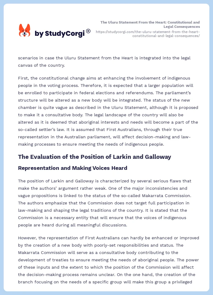 The Uluru Statement From the Heart: Constitutional and Legal Consequences. Page 2