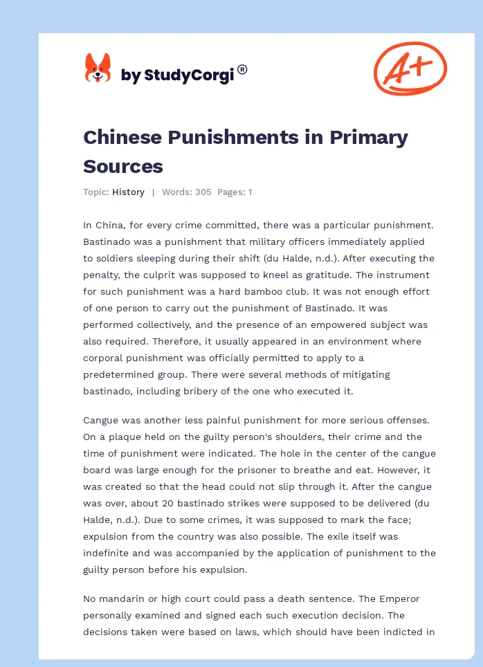 Chinese Punishments in Primary Sources. Page 1
