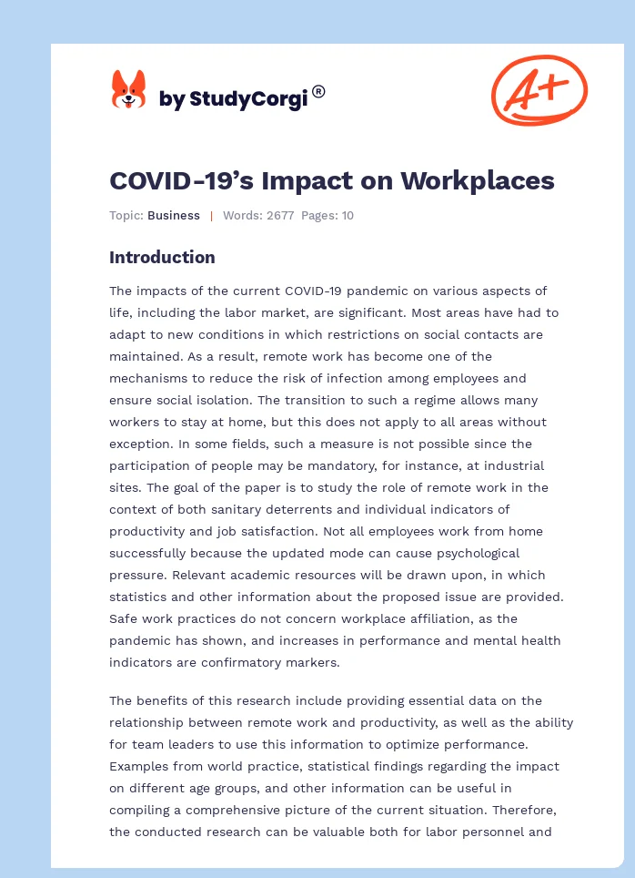 COVID-19’s Impact on Workplaces. Page 1