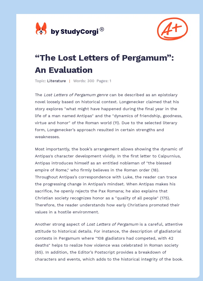 “The Lost Letters of Pergamum”: An Evaluation. Page 1
