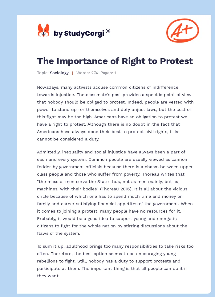The Importance of Right to Protest. Page 1
