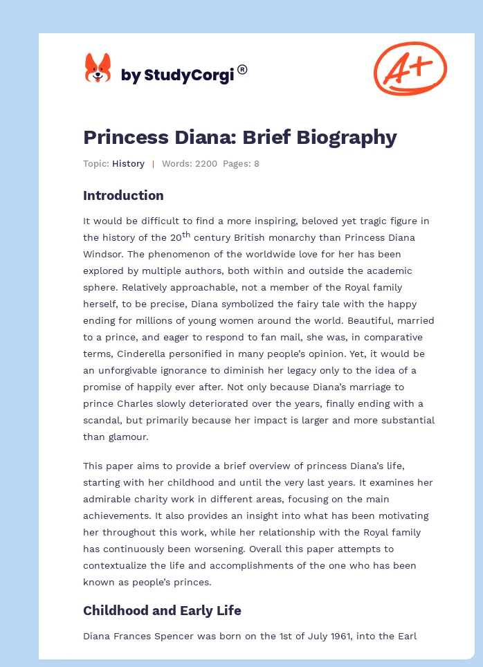Princess Diana: Brief Biography. Page 1