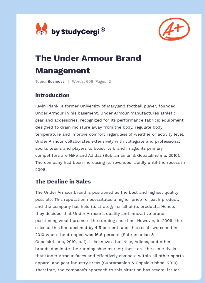 The Under Armour Brand Management. Page 1