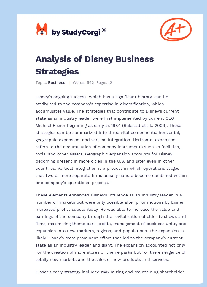 Analysis of Disney Business Strategies. Page 1