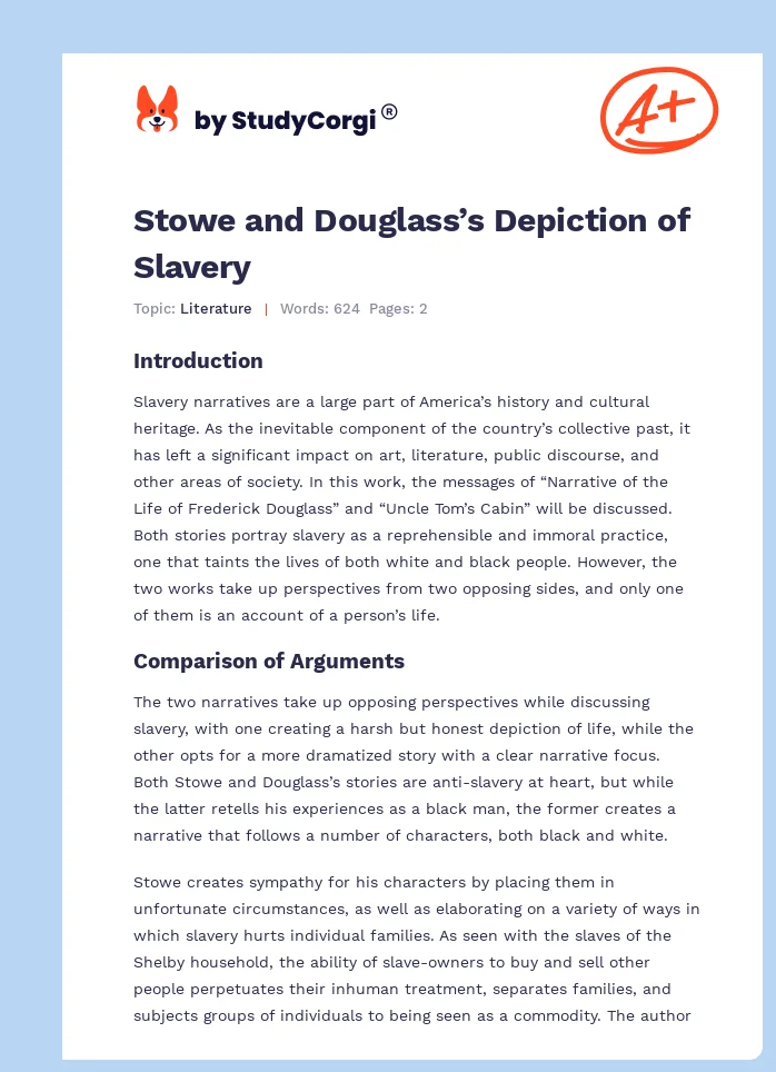 Stowe and Douglass’s Depiction of Slavery. Page 1