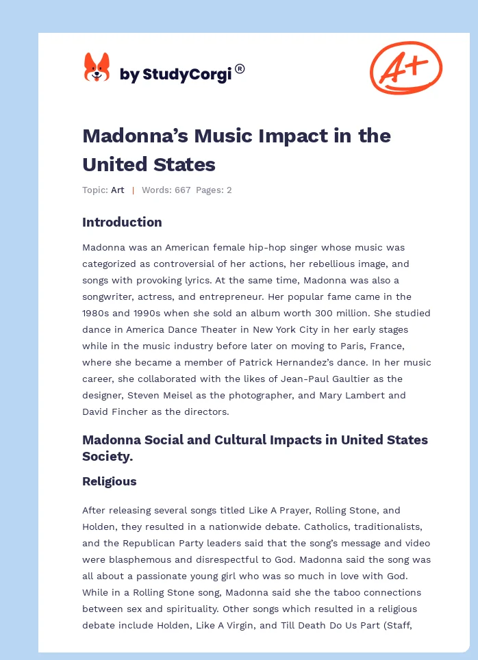 Madonna’s Music Impact in the United States. Page 1