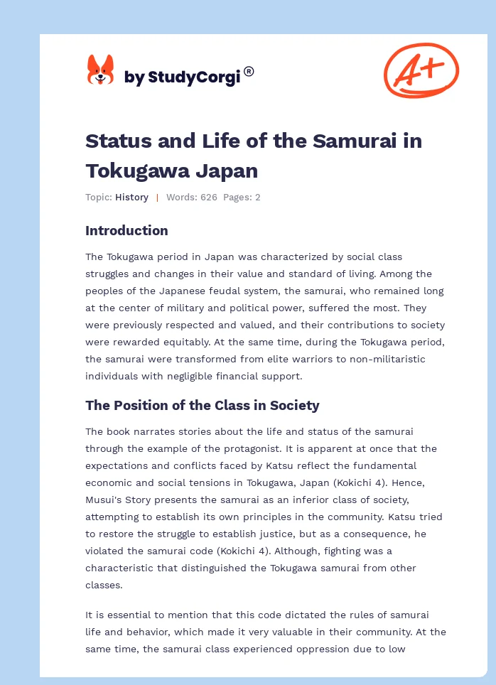 Status and Life of the Samurai in Tokugawa Japan. Page 1