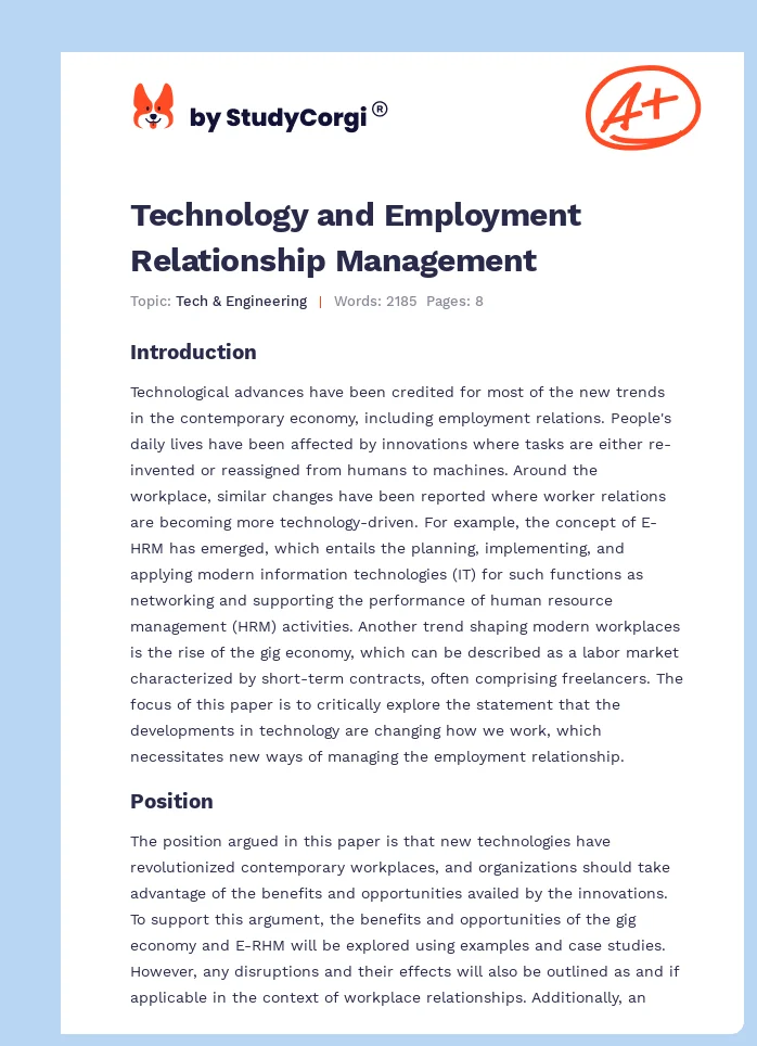 Technology and Employment Relationship Management. Page 1
