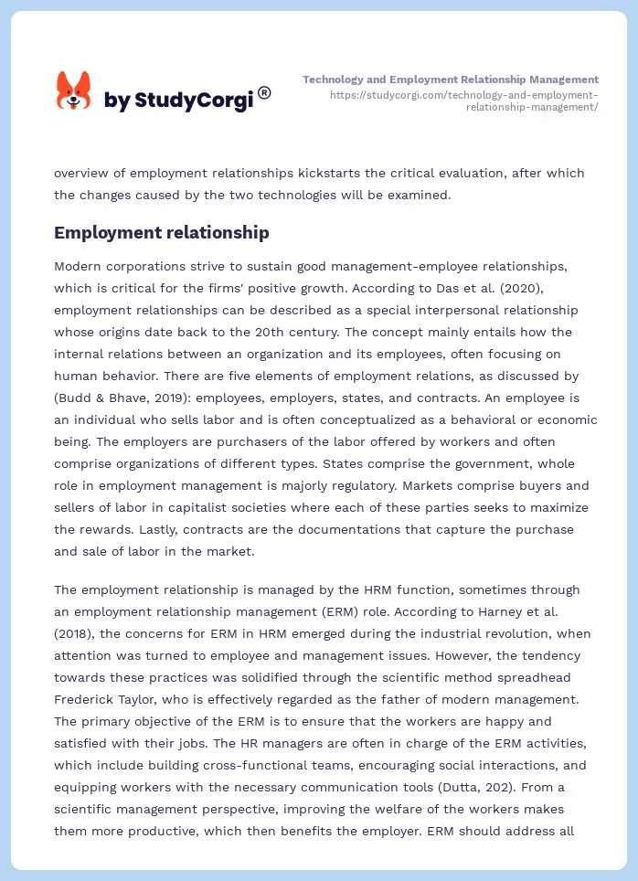 Technology and Employment Relationship Management. Page 2