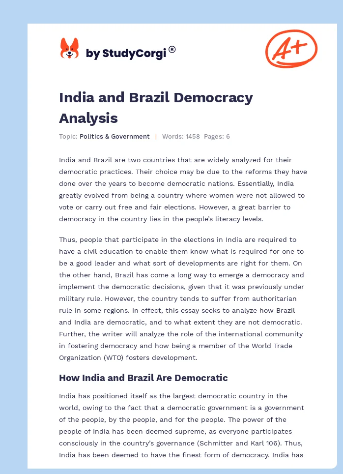 India and Brazil Democracy Analysis. Page 1