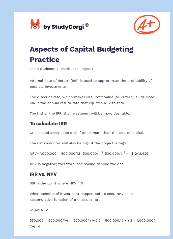 Aspects of Capital Budgeting Practice. Page 1