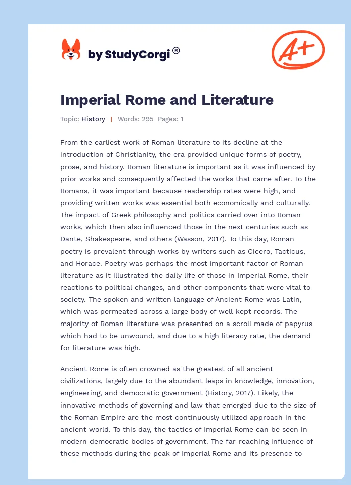 Imperial Rome and Literature. Page 1