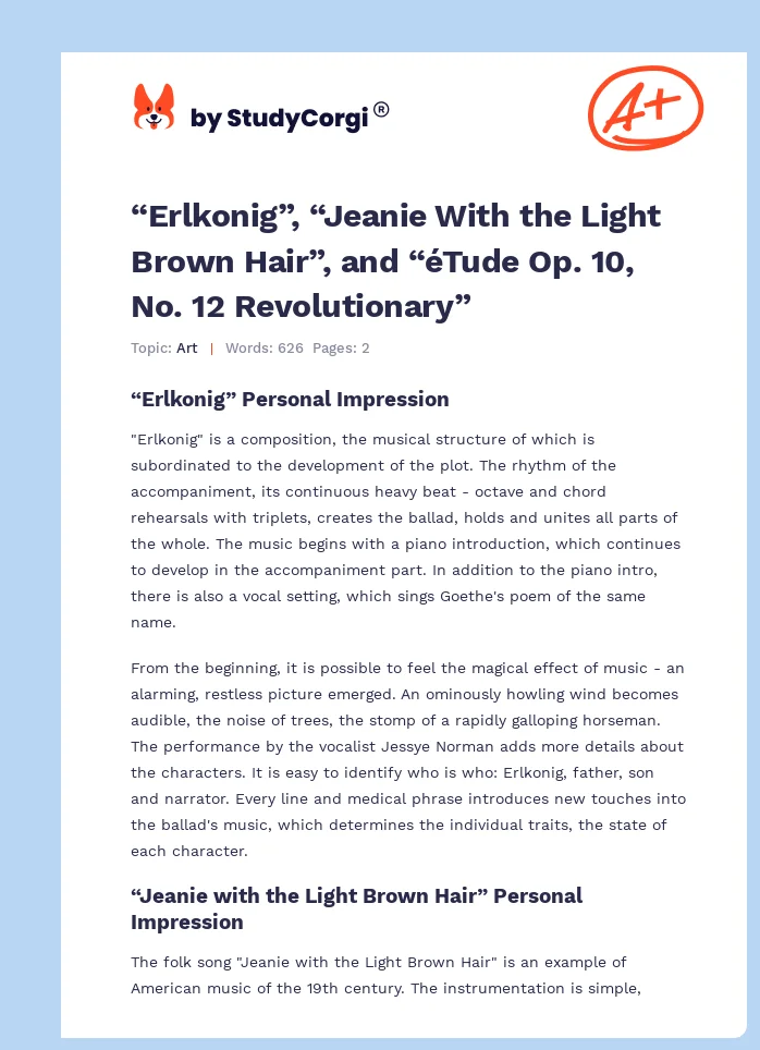 “Erlkonig”, “Jeanie With the Light Brown Hair”, and “éTude Op. 10, No. 12 Revolutionary”. Page 1