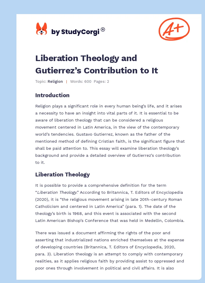 Liberation Theology and Gutierrez’s Contribution to It. Page 1