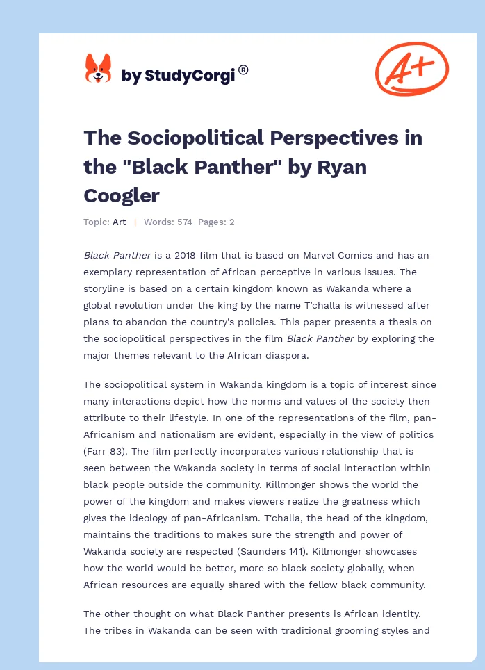 The Sociopolitical Perspectives in the "Black Panther" by Ryan Coogler. Page 1
