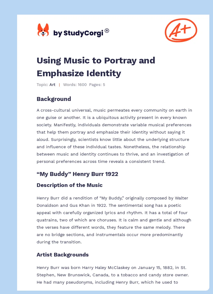 Using Music to Portray and Emphasize Identity. Page 1