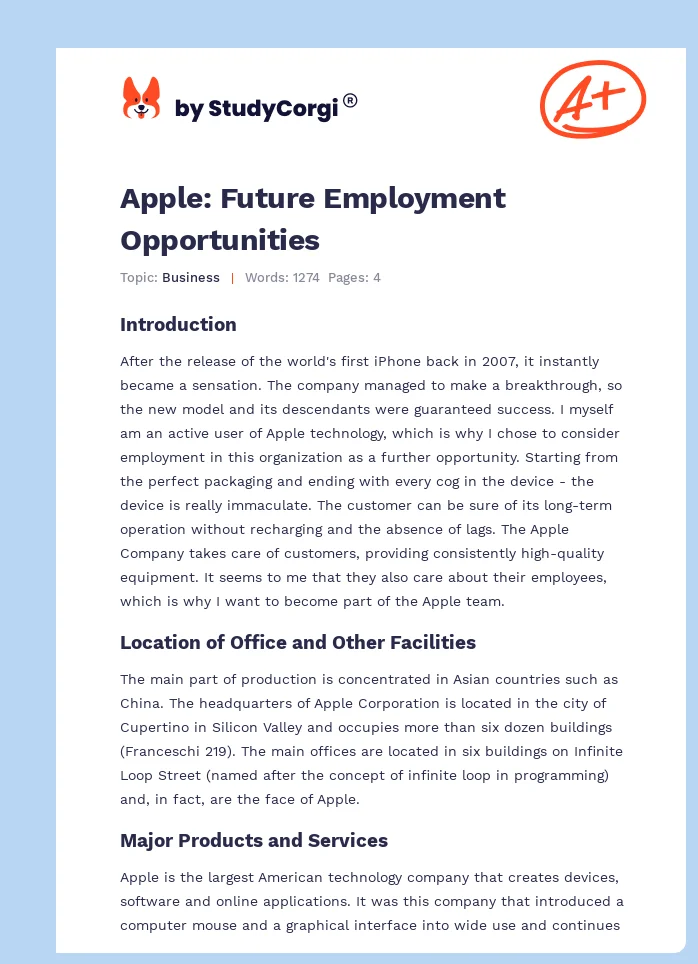 Apple: Future Employment Opportunities. Page 1