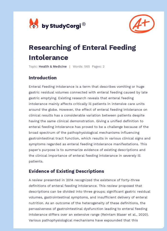 Researching of Enteral Feeding Intolerance. Page 1