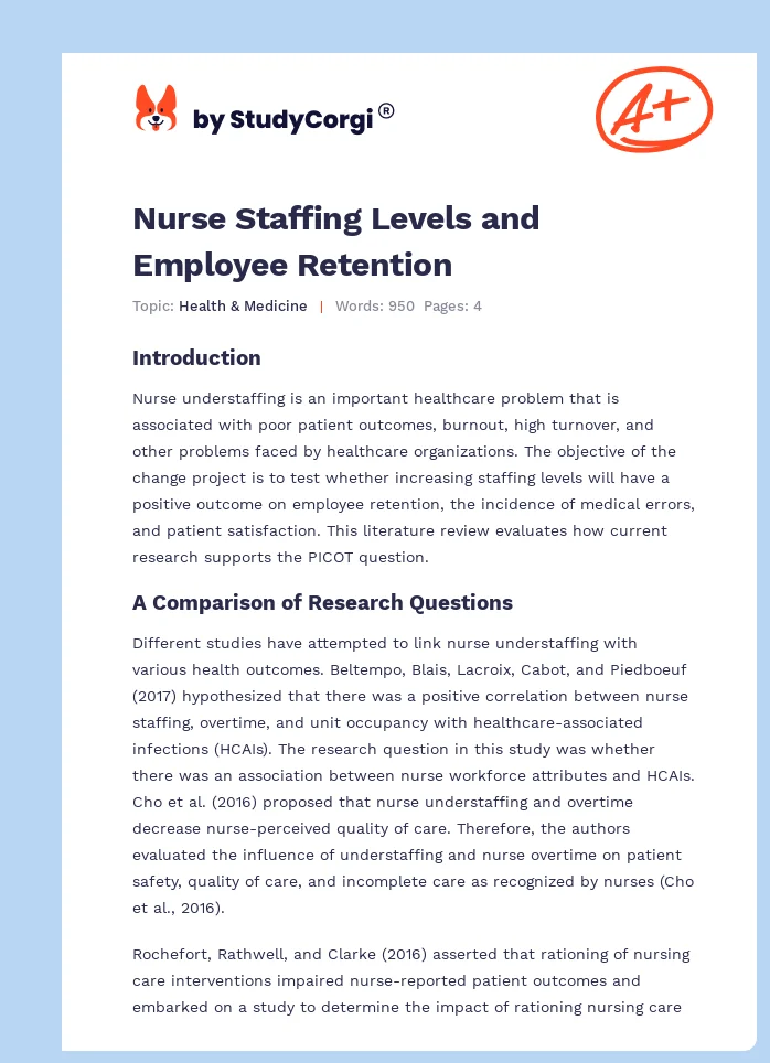 Nurse Staffing Levels and Employee Retention. Page 1