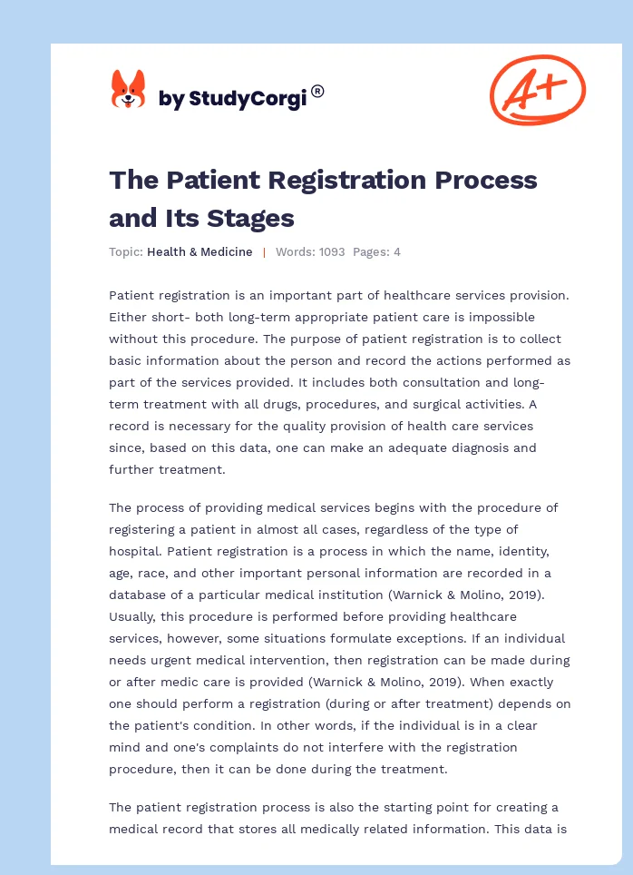 The Patient Registration Process and Its Stages. Page 1