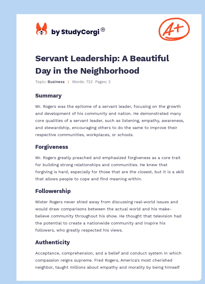 Servant Leadership: A Beautiful Day in the Neighborhood. Page 1