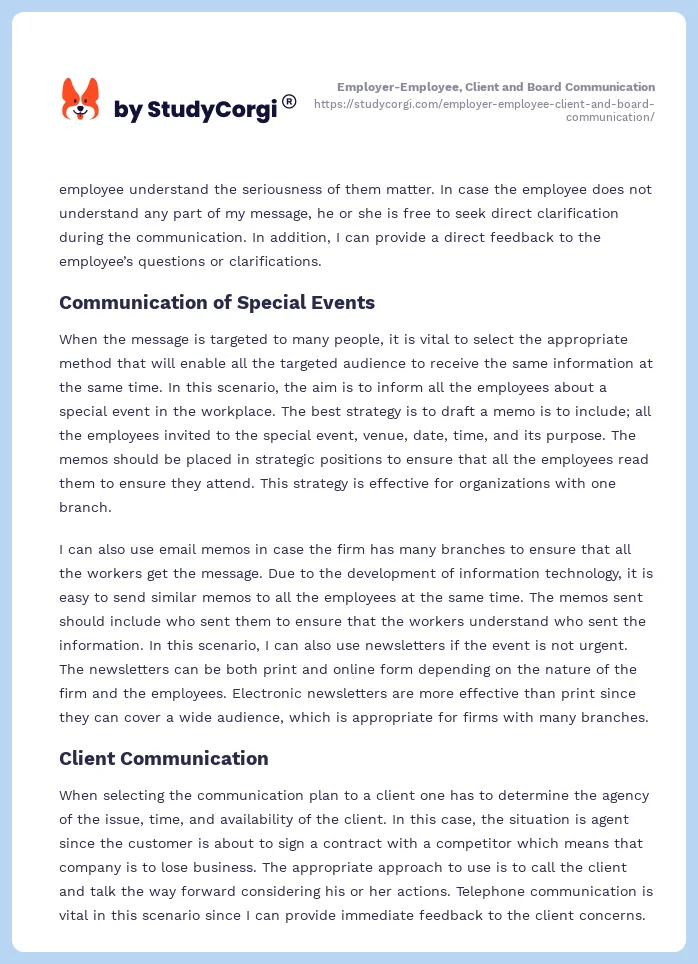 Employer-Employee, Client and Board Communication. Page 2