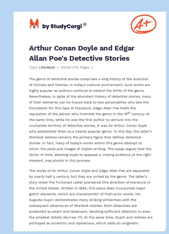 Arthur Conan Doyle and Edgar Allan Poe's Detective Stories. Page 1