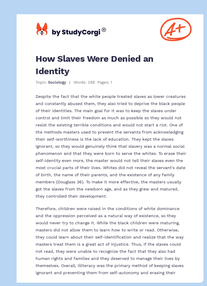 How Slaves Were Denied an Identity. Page 1