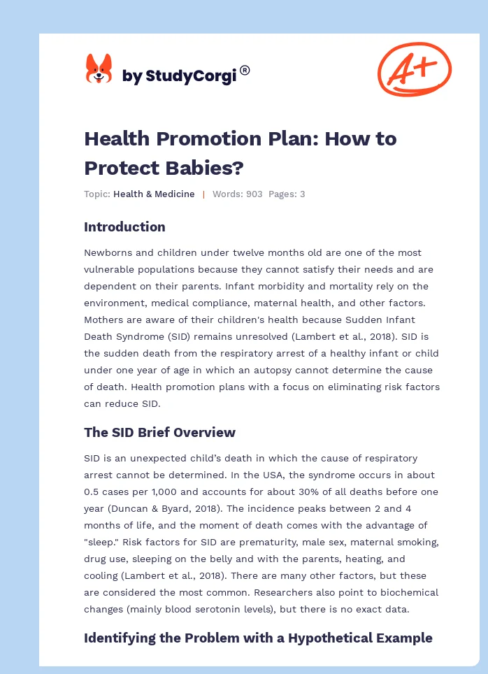 Health Promotion Plan: How to Protect Babies?. Page 1