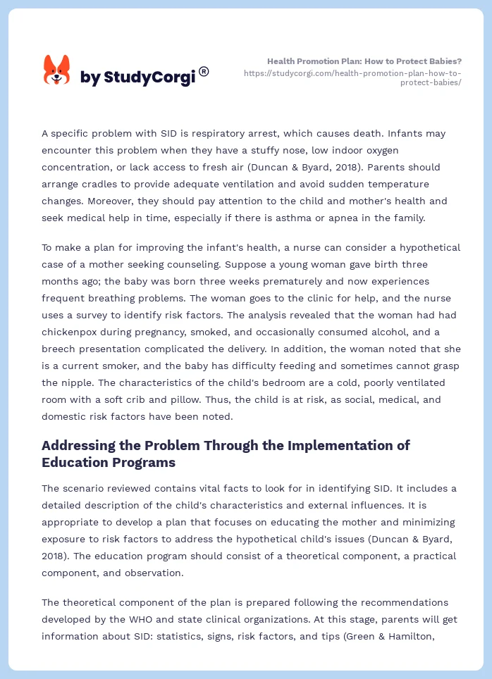 Health Promotion Plan: How to Protect Babies?. Page 2