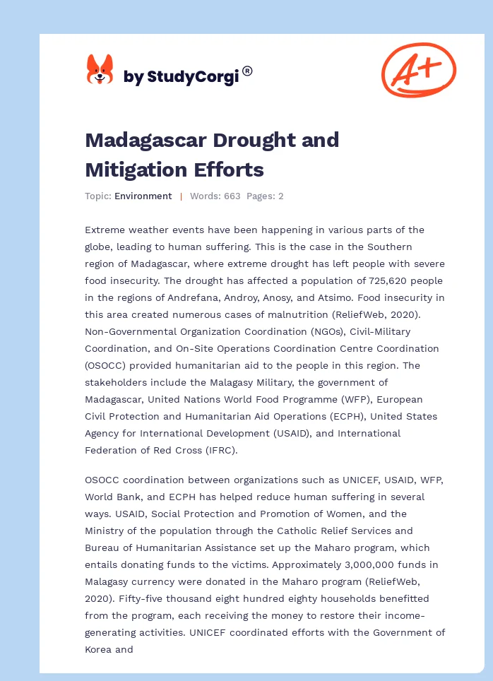 Madagascar Drought and Mitigation Efforts. Page 1