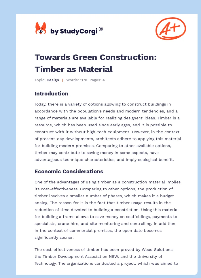Towards Green Construction: Timber as Material. Page 1