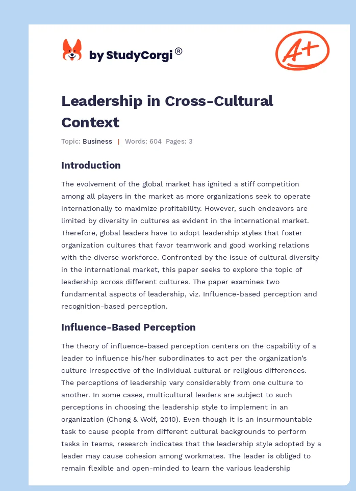 Leadership in Cross-Cultural Context. Page 1