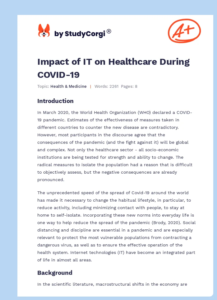Impact of IT on Healthcare During COVID-19. Page 1