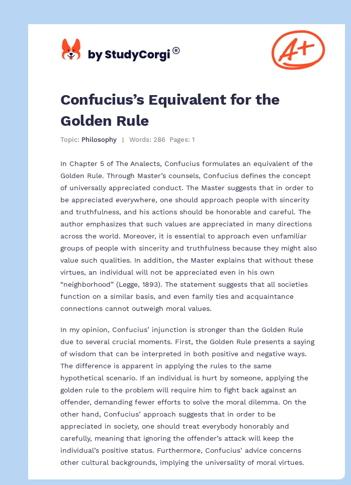 Confucius’s Equivalent for the Golden Rule. Page 1