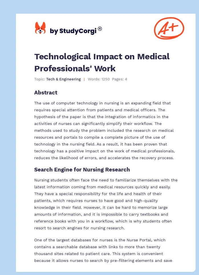 Technological Impact on Medical Professionals' Work. Page 1