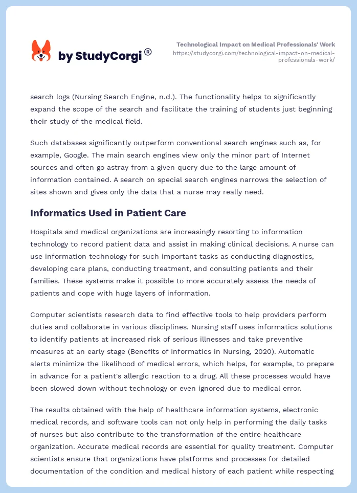 Technological Impact on Medical Professionals' Work. Page 2