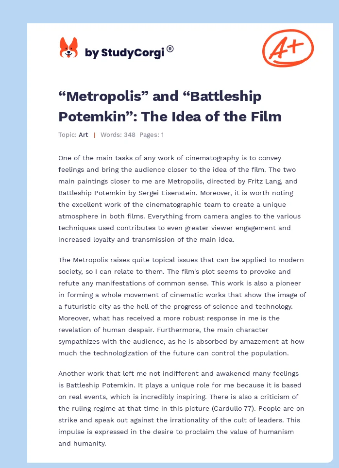 “Metropolis” and “Battleship Potemkin”: The Idea of the Film. Page 1