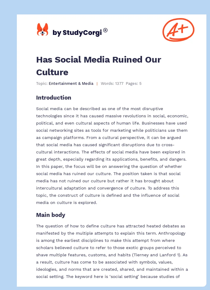 Has Social Media Ruined Our Culture. Page 1