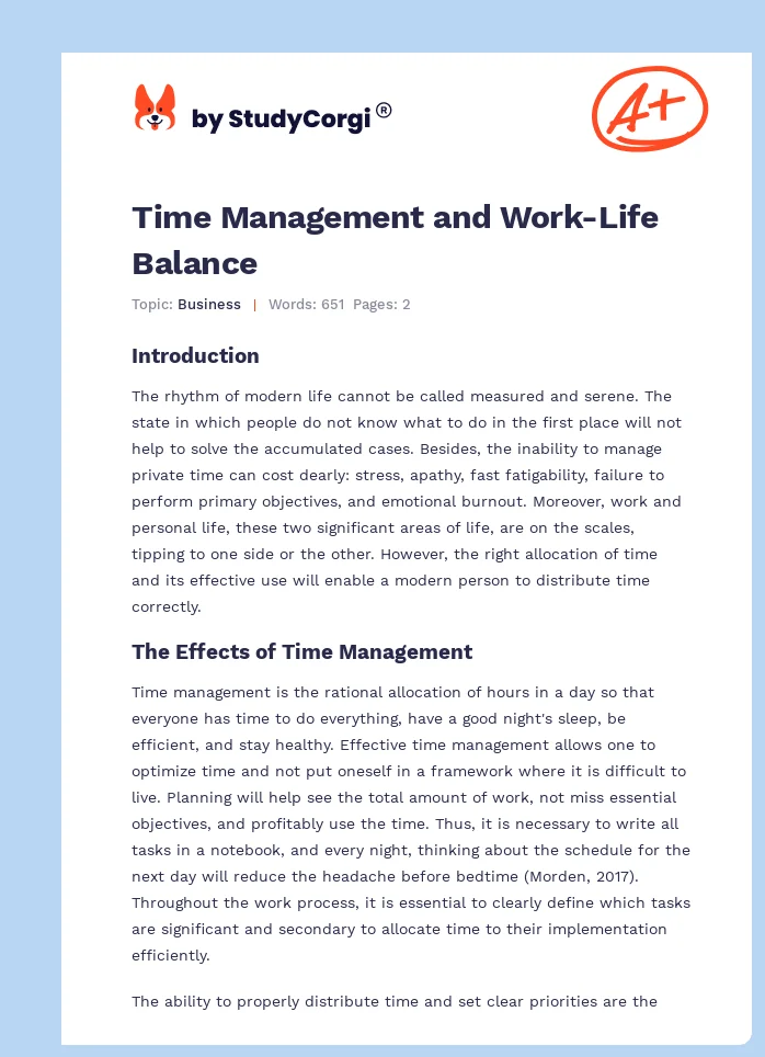 Time Management and Work-Life Balance. Page 1