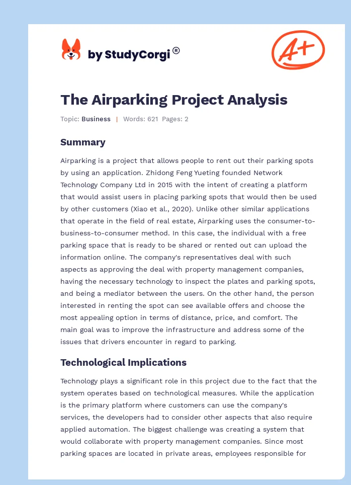 The Airparking Project Analysis. Page 1