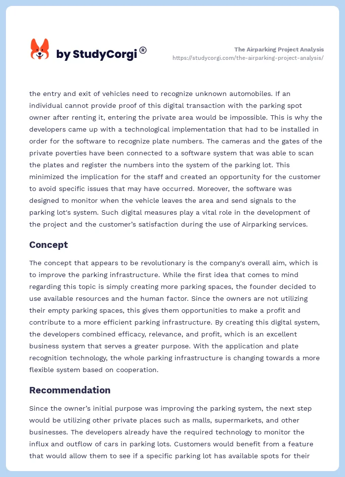 The Airparking Project Analysis. Page 2
