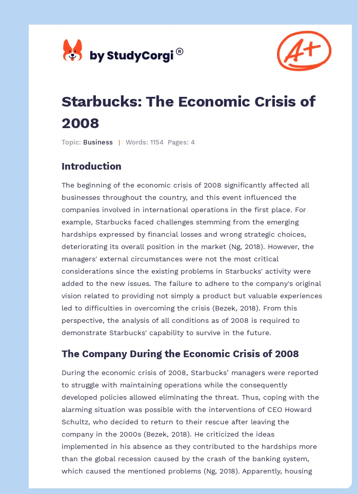 Starbucks: The Economic Crisis of 2008. Page 1