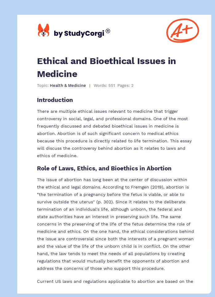 Ethical and Bioethical Issues in Medicine. Page 1