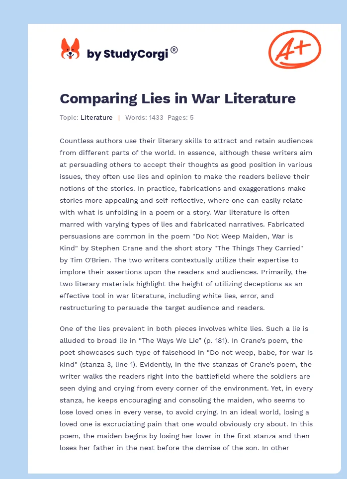 Comparing Lies in War Literature. Page 1