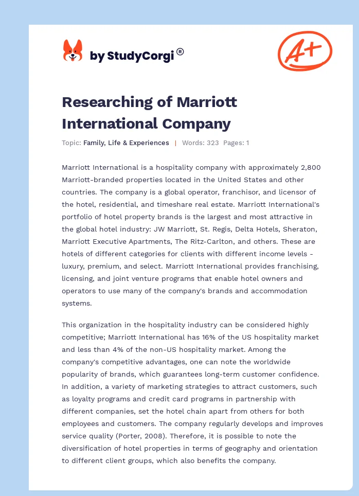 Researching of Marriott International Company. Page 1