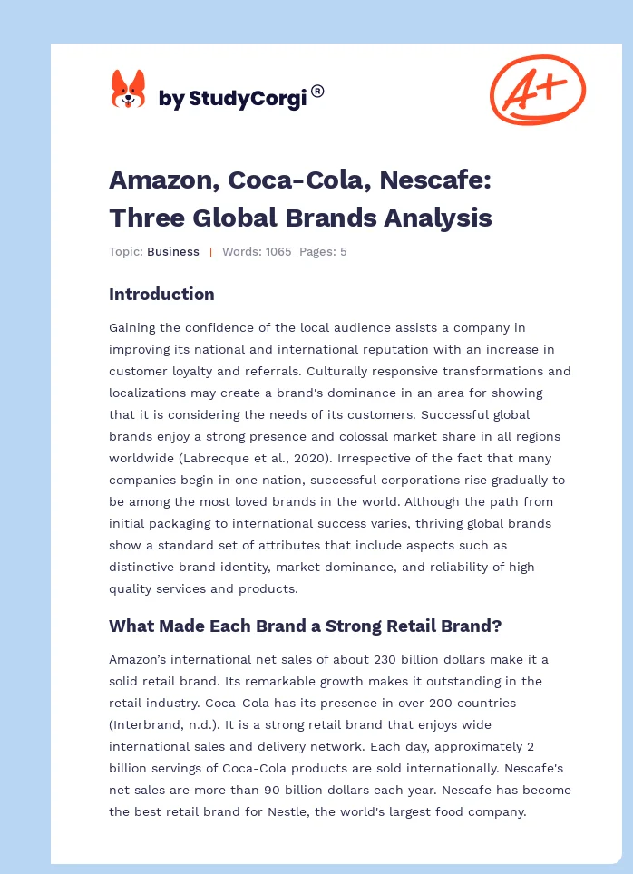 Amazon, Coca-Cola, Nescafe: Three Global Brands Analysis. Page 1