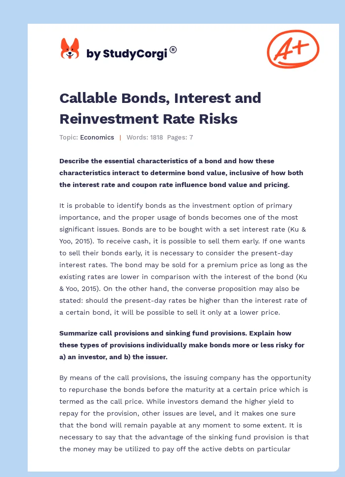 Callable Bonds, Interest and Reinvestment Rate Risks. Page 1
